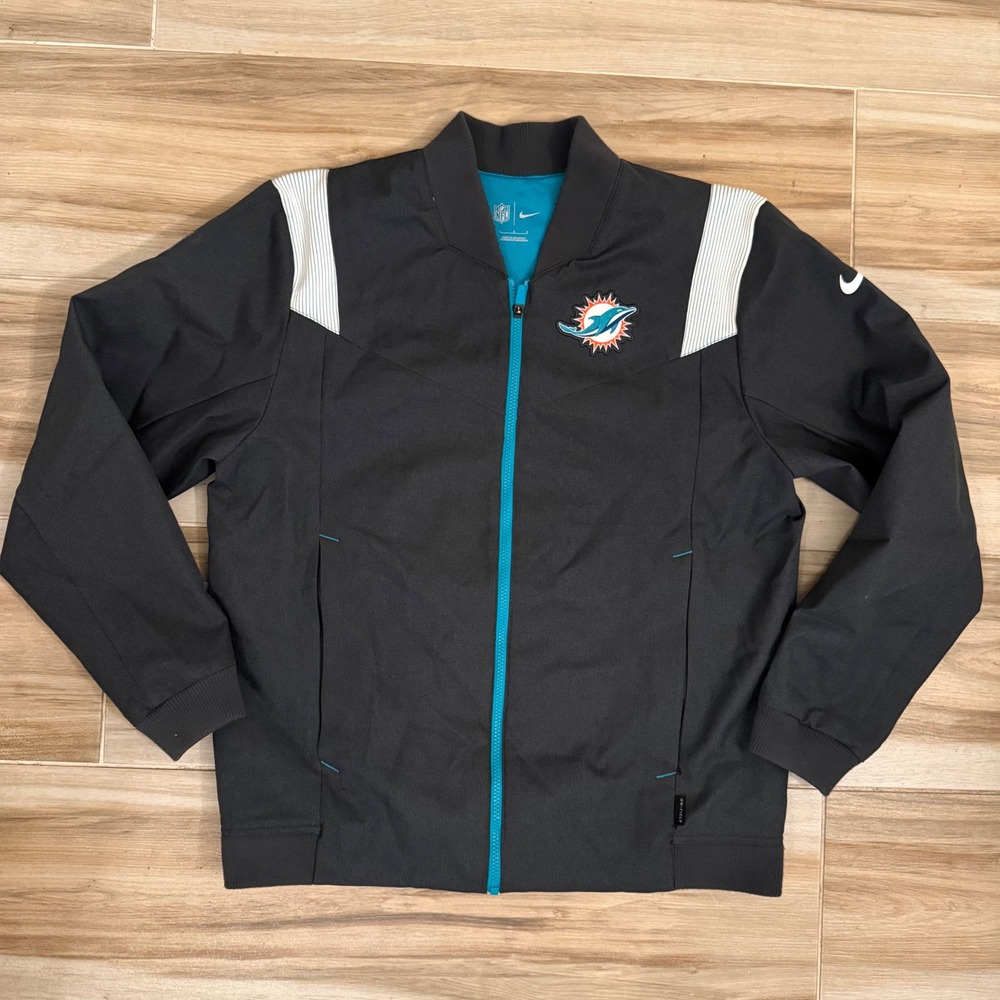 Nike NFL On-Field Miami Dolphins Sideline Jacket Gray Aqua Mens Large